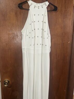 White Halter Jumpsuit with Grommet Detail